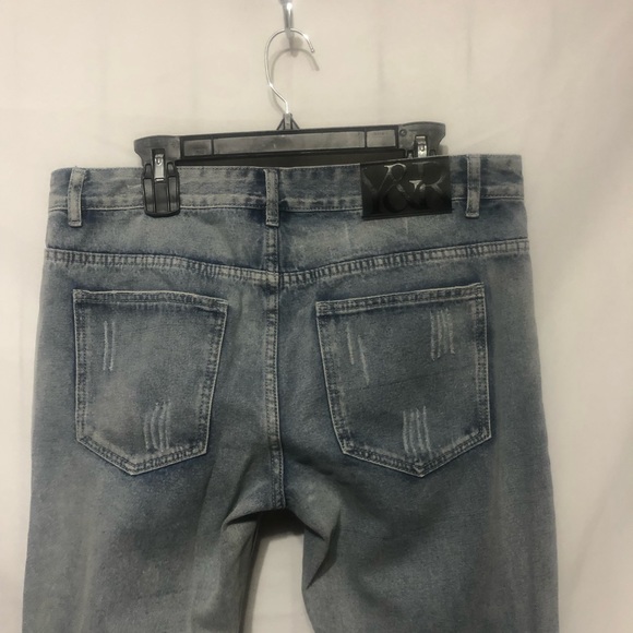 Young & Reckless Los Angeles Denim Jeans Mens 34 Patchwork Light Wash Distressed - Picture 5 of 11